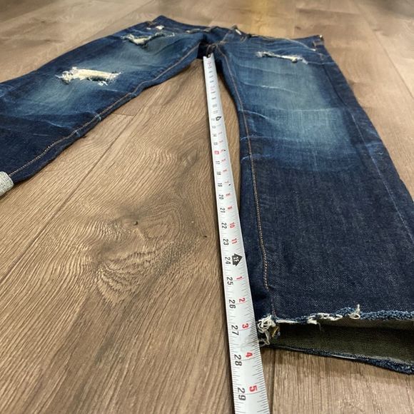 AG Adriano Goldschmied Tomboy Boyfriend Distressed Cropped Blue Denim Jeans 24 - Picture 10 of 12